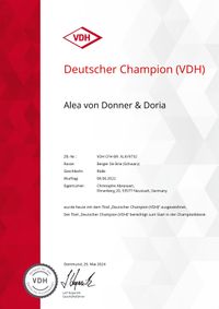 Alea von Donner &amp; Doria - Deutscher Champion (VDH)